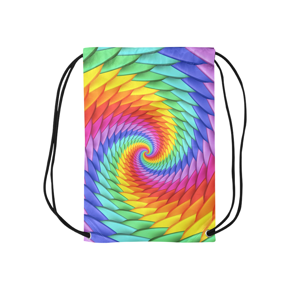 Psychedelic Rainbow Spiral Small Drawstring Bag Model 1604 (Twin Sides) 11"(W) * 17.7"(H)