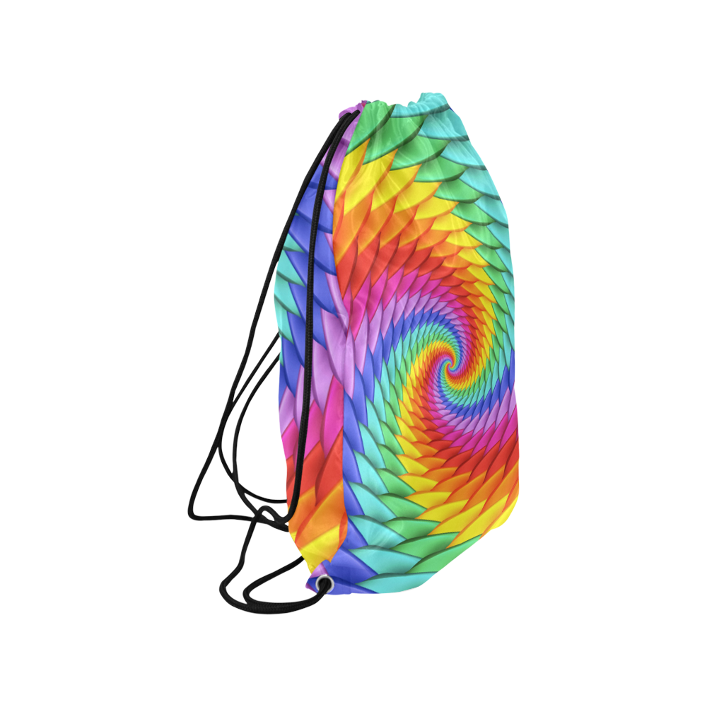 Psychedelic Rainbow Spiral Small Drawstring Bag Model 1604 (Twin Sides) 11"(W) * 17.7"(H)