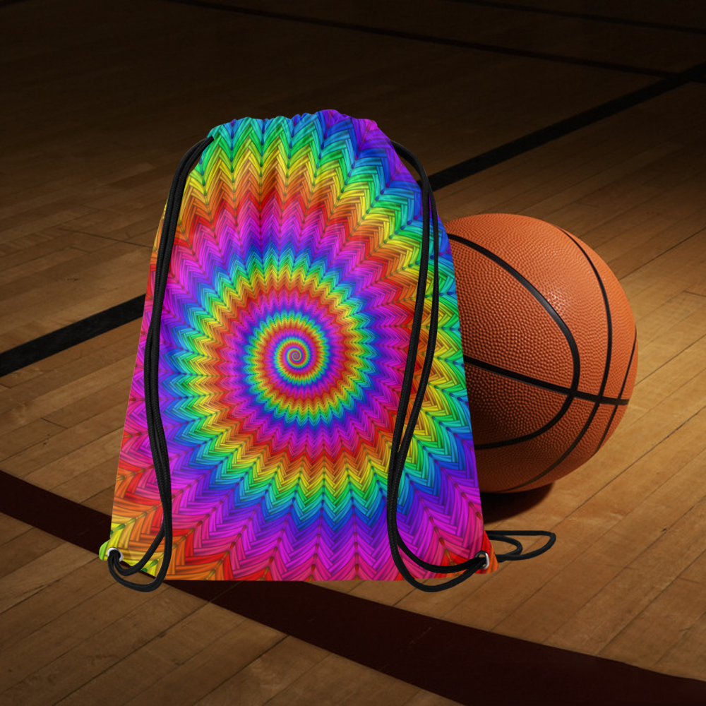 Psychedelic Rainbow Spiral Large Drawstring Bag Model 1604 (Twin Sides)  16.5"(W) * 19.3"(H)