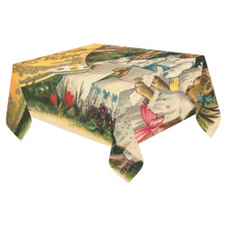 Happy Easter Vintage German Bunny Chorus Cotton Linen Tablecloth 52"x 70"