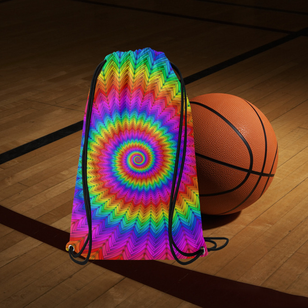 Psychedelic Rainbow Spiral Small Drawstring Bag Model 1604 (Twin Sides) 11"(W) * 17.7"(H)