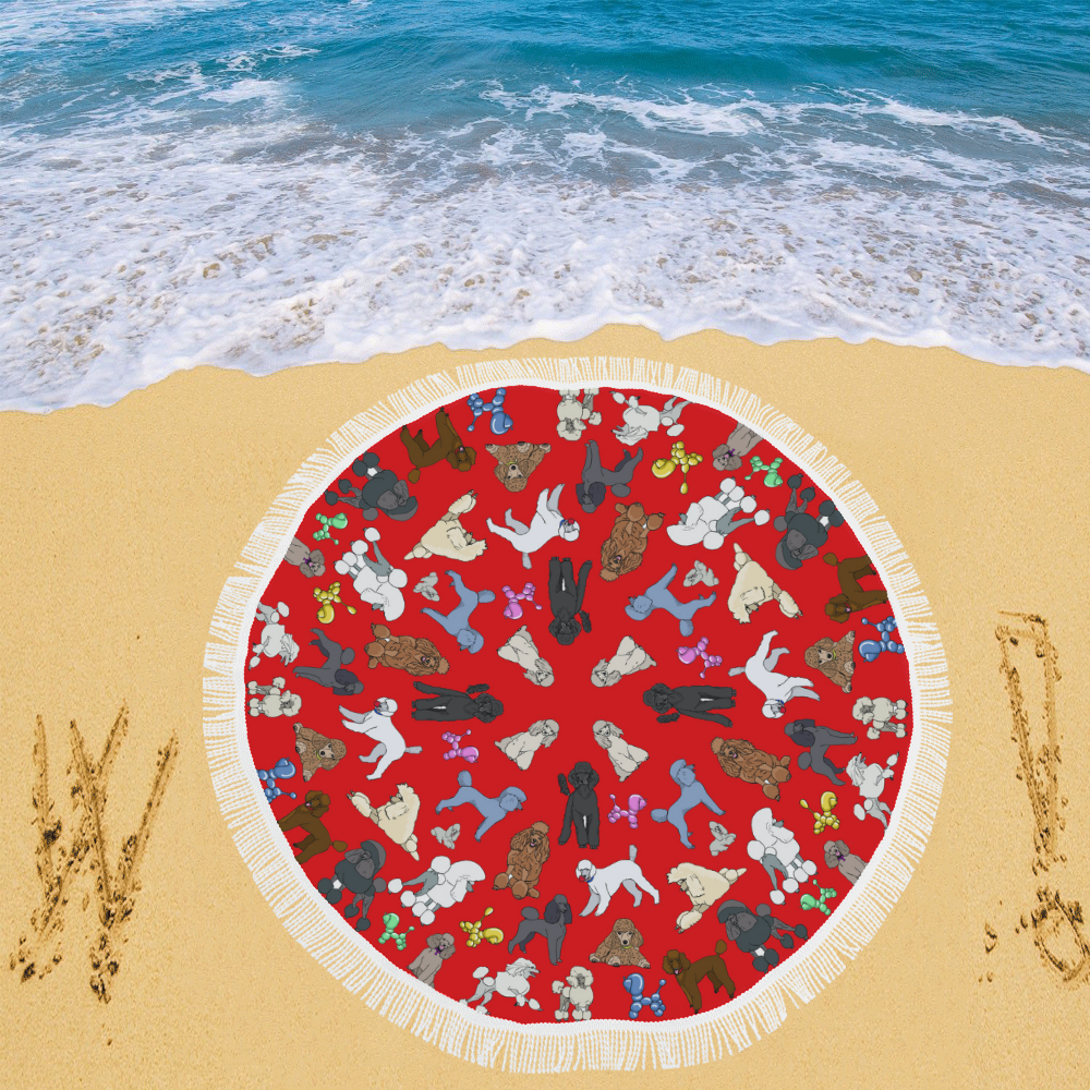 poodle  red Circular Beach Shawl 59"x 59"