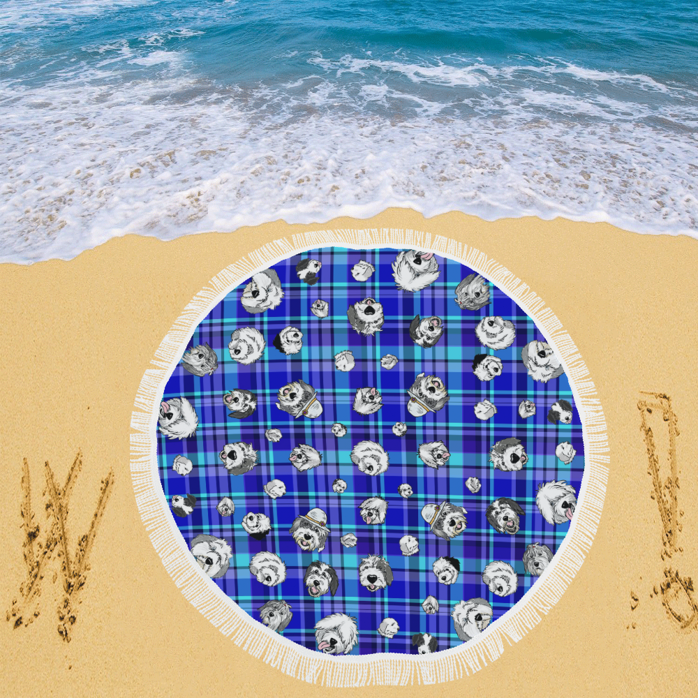 blue plaid Circular Beach Shawl 59"x 59"