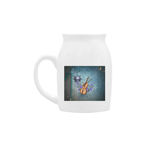 Violin with violin bow and flowers Milk Cup (Small) 300ml