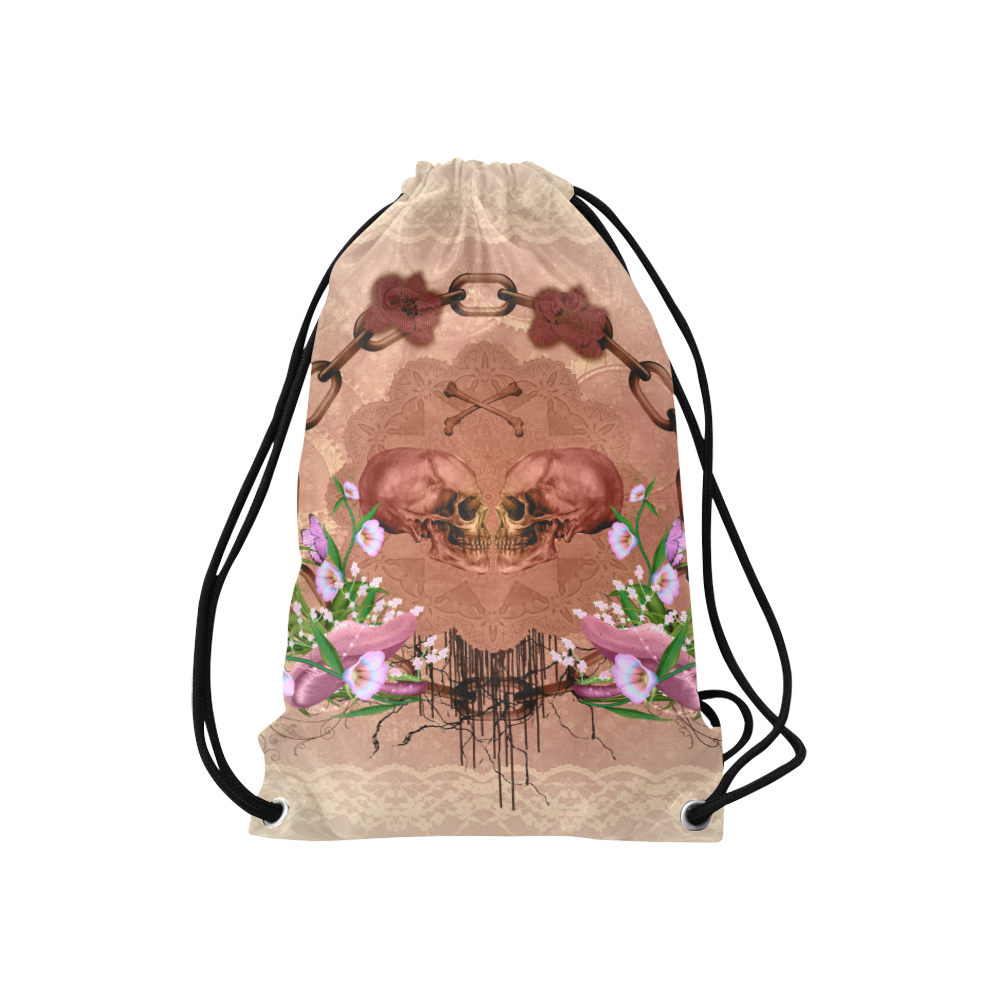 Awesome skulls with flowres Small Drawstring Bag Model 1604 (Twin Sides) 11"(W) * 17.7"(H)