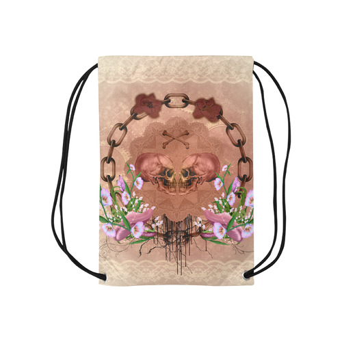 Awesome skulls with flowres Small Drawstring Bag Model 1604 (Twin Sides) 11"(W) * 17.7"(H)