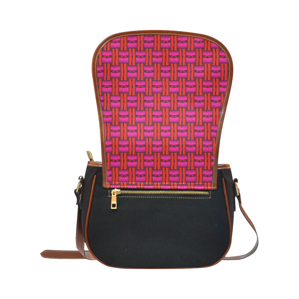 Red Pink Basket Weave Saddle Bag/Small (Model 1649)(Flap Customization)