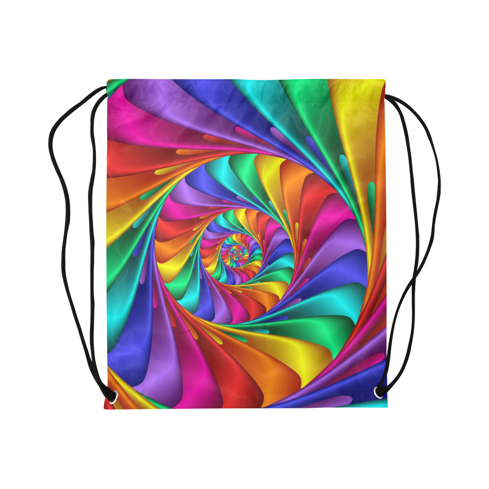 Psychedelic Rainbow Spiral Large Drawstring Bag Model 1604 (Twin Sides)  16.5"(W) * 19.3"(H)