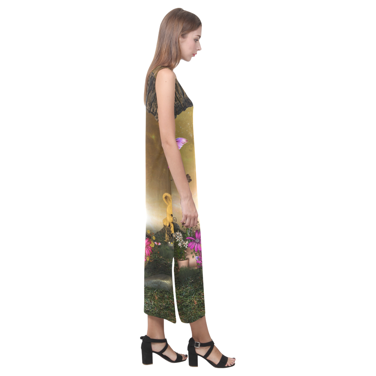 Easter time, easter egg Phaedra Sleeveless Open Fork Long Dress (Model D08)