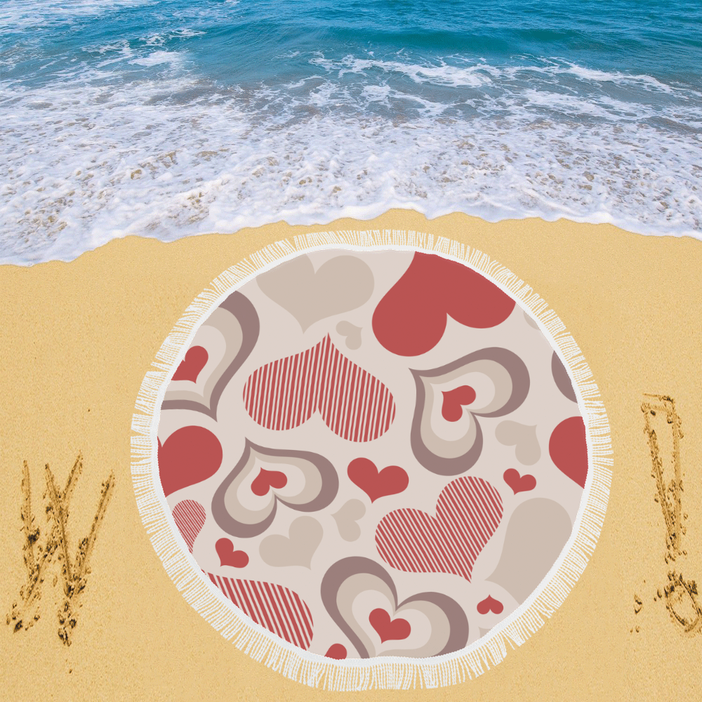 Cute Hearts Circular Beach Shawl 59"x 59"