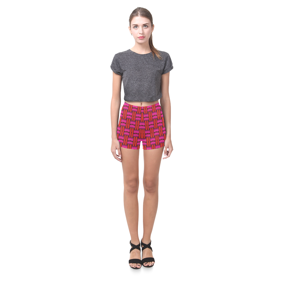Red Pink Basket Weave Briseis Skinny Shorts (Model L04)