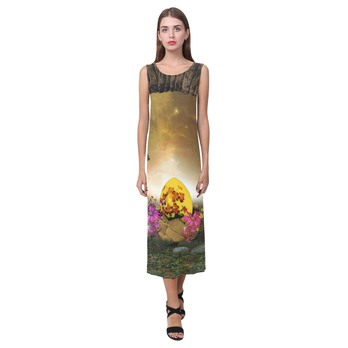 Easter time, easter egg Phaedra Sleeveless Open Fork Long Dress (Model D08)