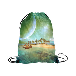 Wonderful seascape with island and ship Large Drawstring Bag Model 1604 (Twin Sides)  16.5"(W) * 19.3"(H)