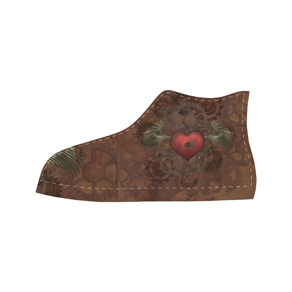 Awesome Steampunk Heart With Wings Aquila High Top Microfiber Leather Women's Shoes (Model 032)