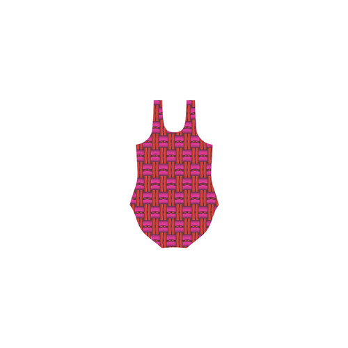 Red Pink Basket Weave Vest One Piece Swimsuit (Model S04)