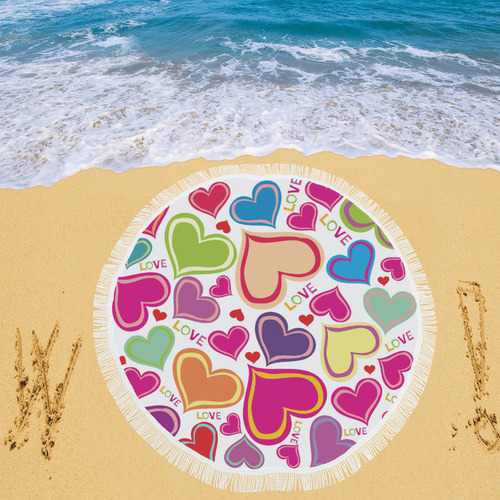 cute hearts background Circular Beach Shawl 59"x 59"