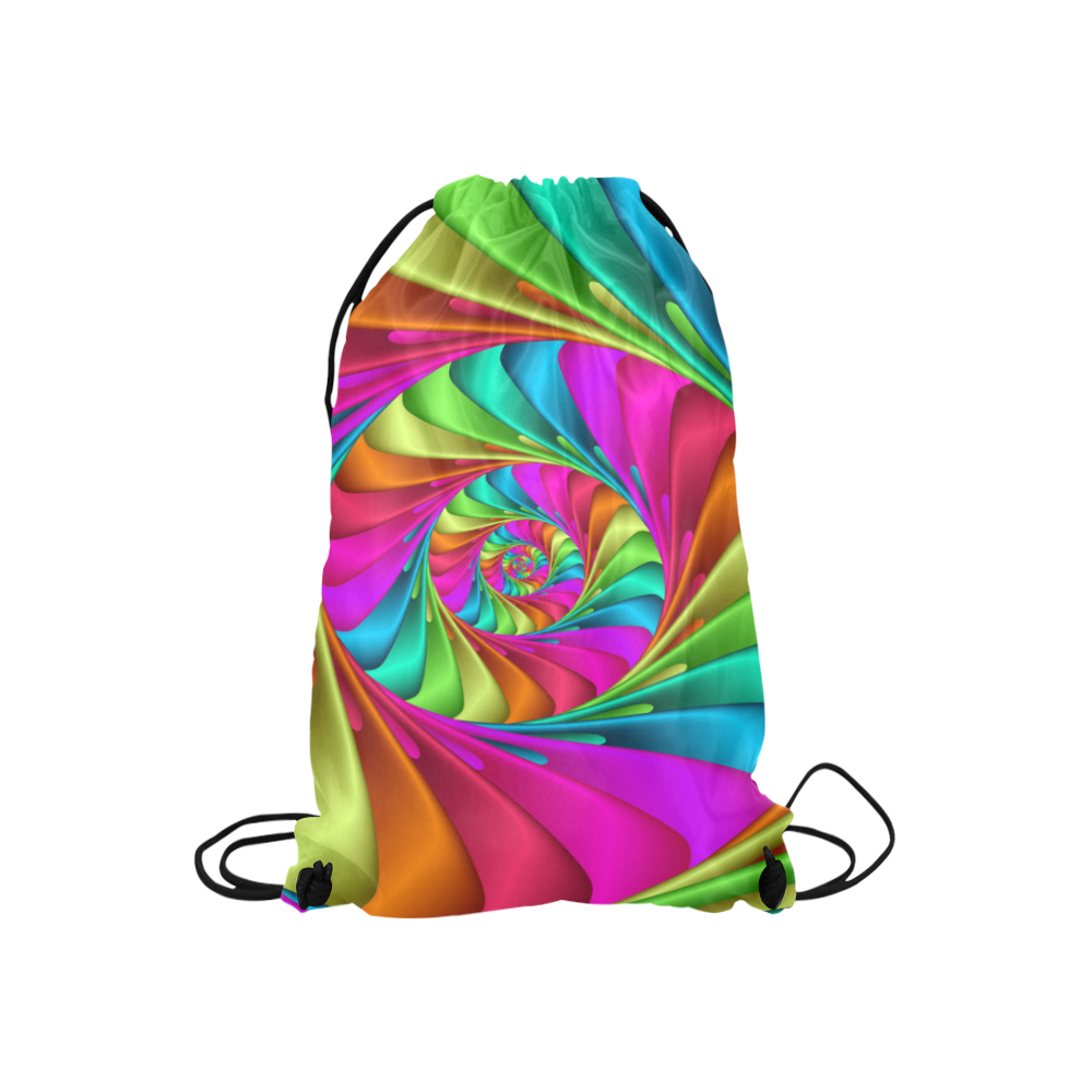 Psychedelic Rainbow Spiral Small Drawstring Bag Model 1604 (Twin Sides) 11"(W) * 17.7"(H)