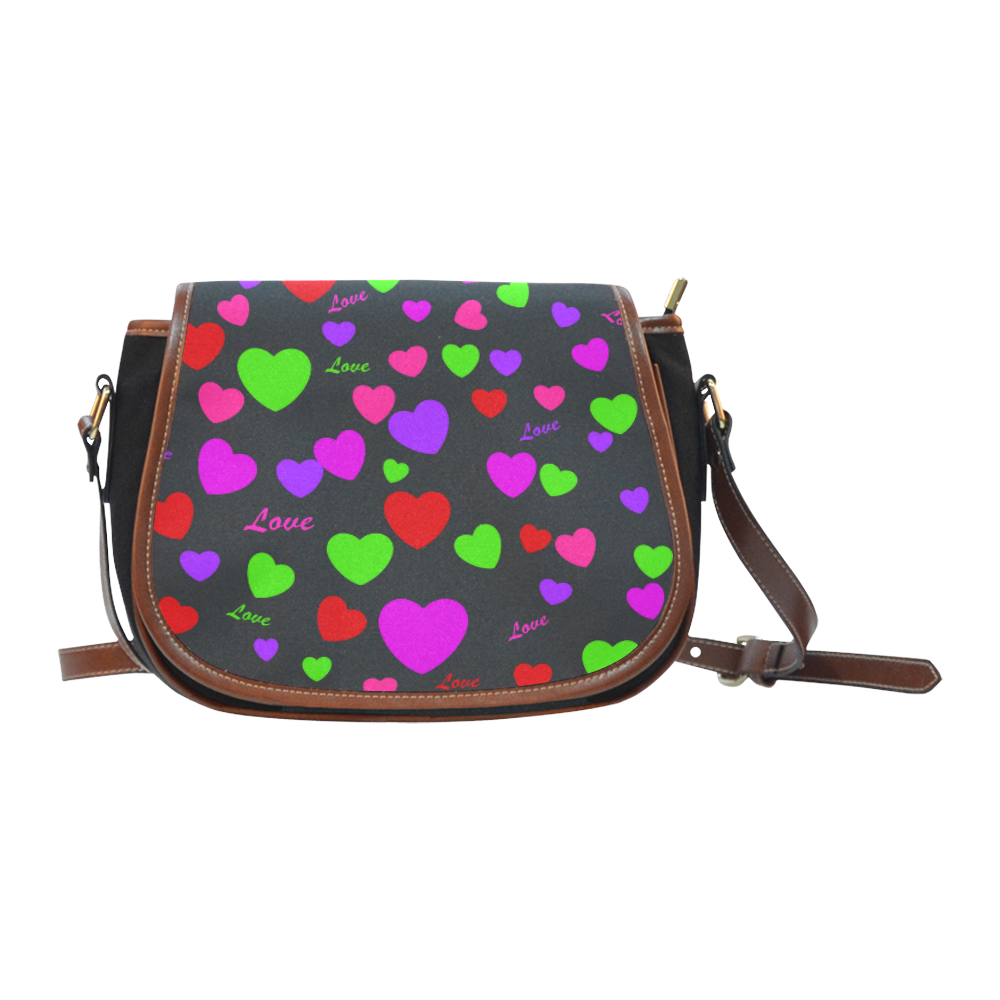Love And Hearts Black Saddle Bag/Small (Model 1649)(Flap Customization)