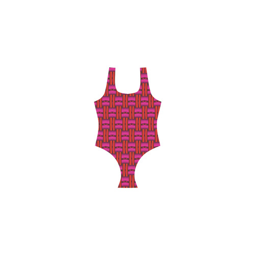 Red Pink Basket Weave Vest One Piece Swimsuit (Model S04)