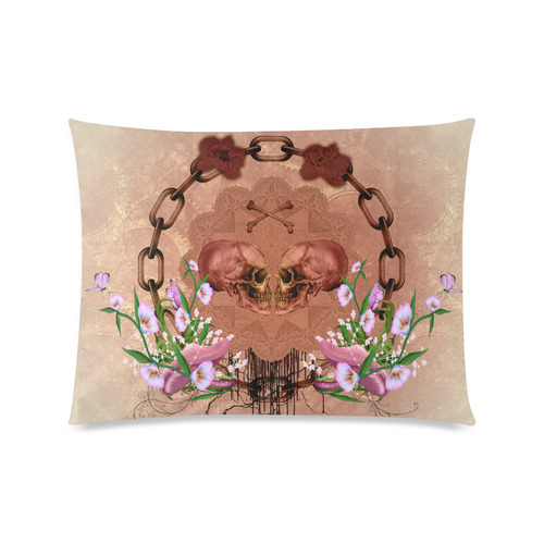 Awesome skulls with flowres Custom Picture Pillow Case 20"x26" (one side)