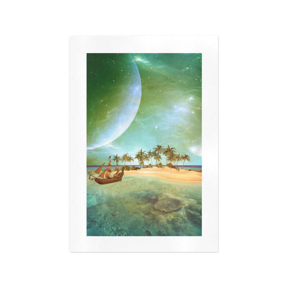 Wonderful seascape with island and ship Art Print 13‘’x19‘’