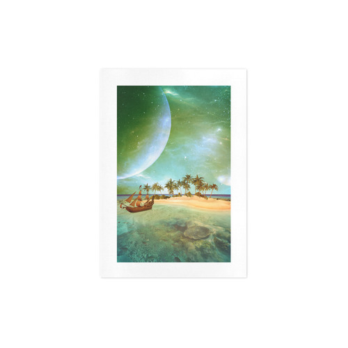 Wonderful seascape with island and ship Art Print 7‘’x10‘’