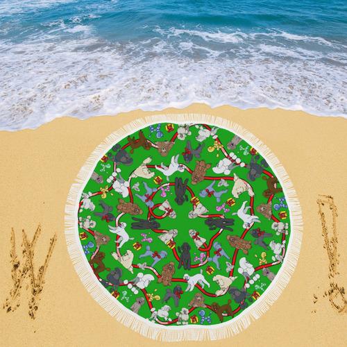 poodle christmas skirt green Circular Beach Shawl 59"x 59"