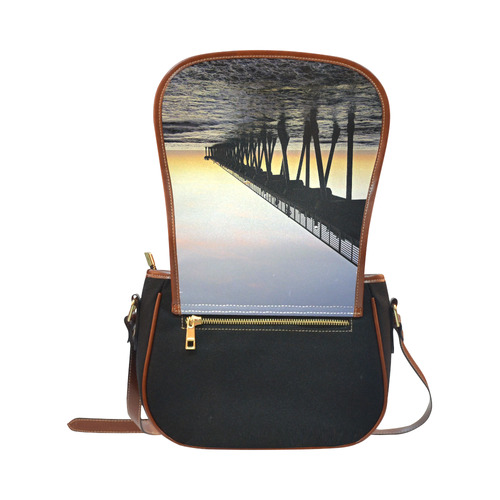 meet at the pier, yellow sunset Saddle Bag/Small (Model 1649)(Flap Customization)