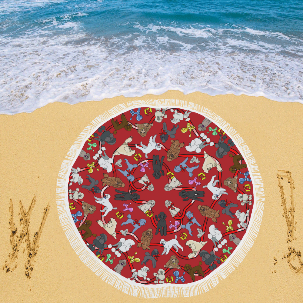 poodle christmas skirt  red Circular Beach Shawl 59"x 59"