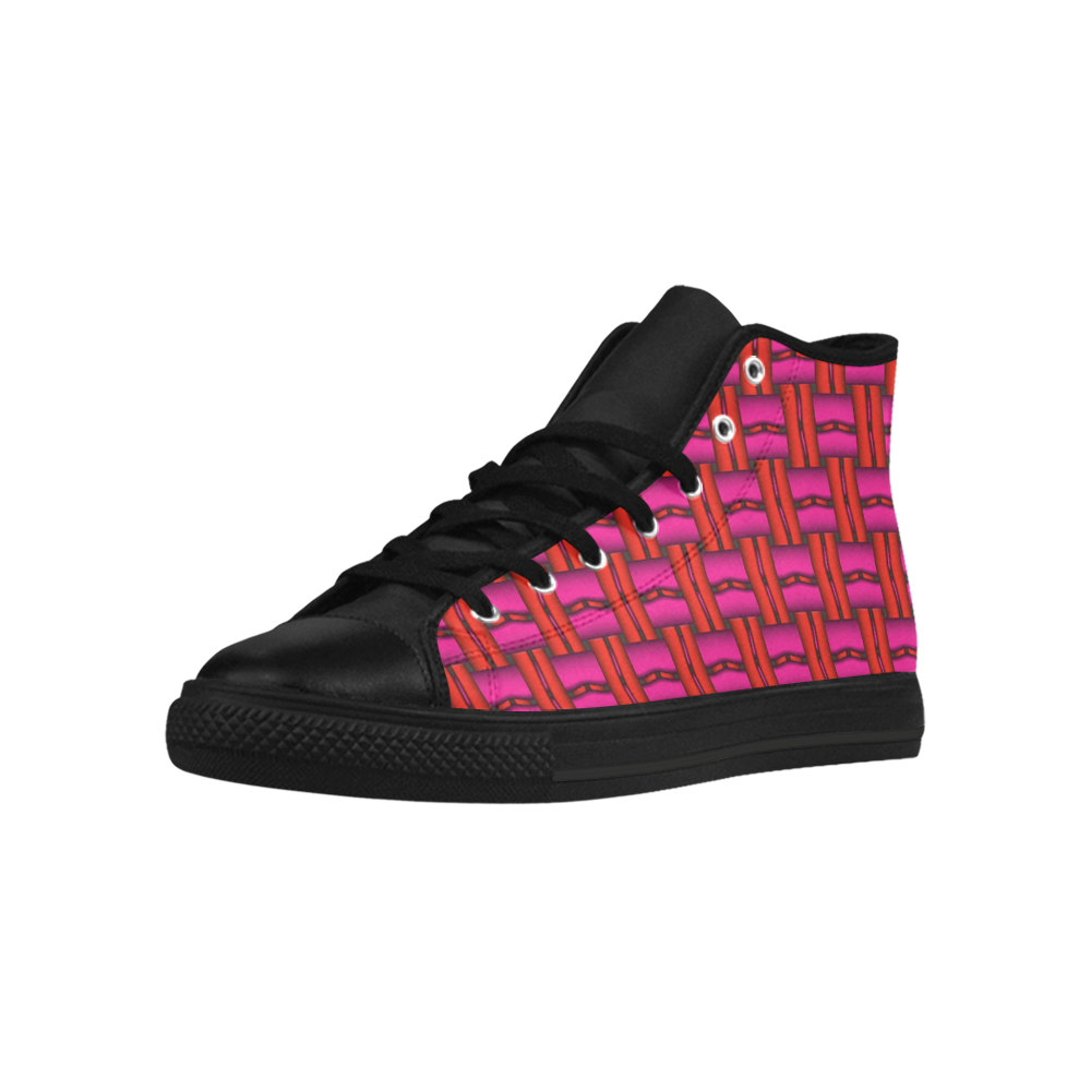 Red Pink Basket Weave Aquila High Top Microfiber Leather Women's Shoes (Model 032)