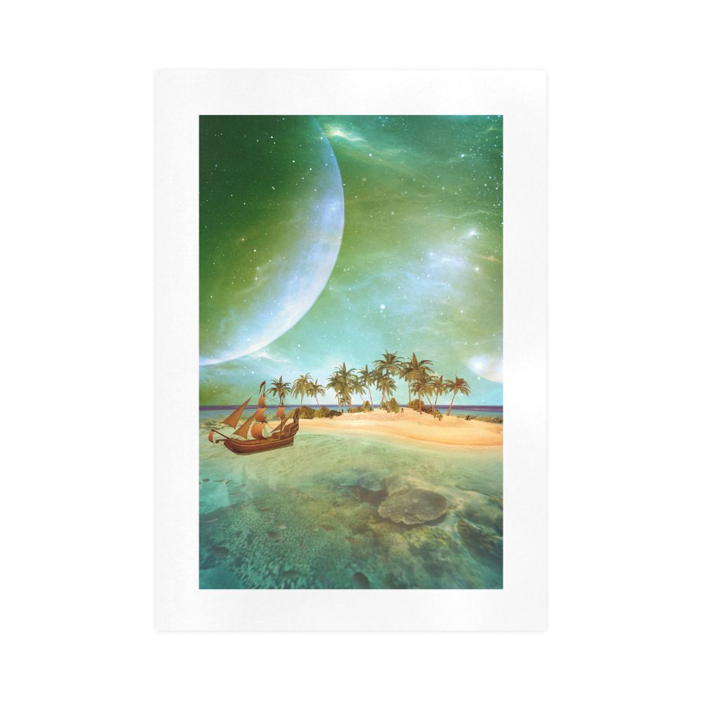 Wonderful seascape with island and ship Art Print 16‘’x23‘’