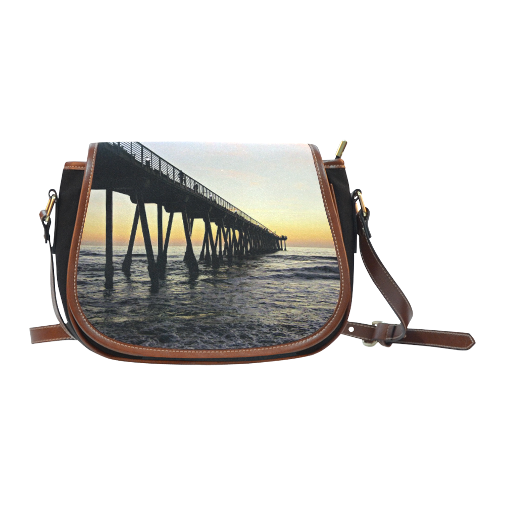 meet at the pier, yellow sunset Saddle Bag/Small (Model 1649)(Flap Customization)