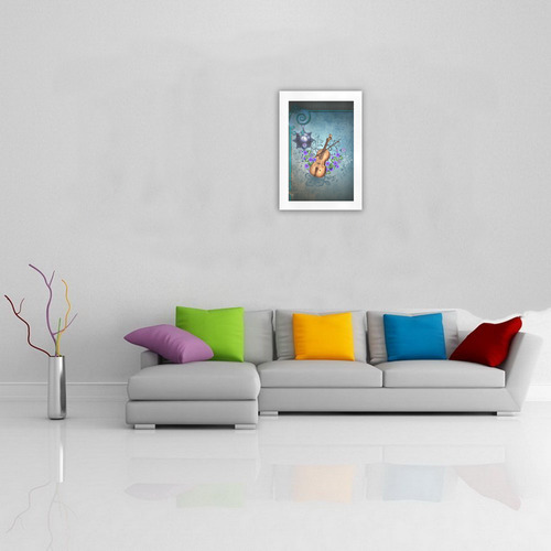 Violin with violin bow and flowers Art Print 16‘’x23‘’