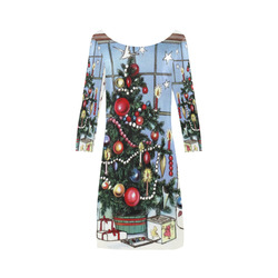 Retro Christmas Tree Bateau A-Line Skirt (D21)