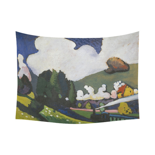 Kandinsky Landscape Murnau with Locomotive Cotton Linen Wall Tapestry 80"x 60"