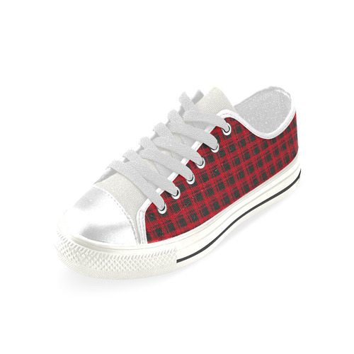 checkered Fabric red black by FeelGood Low Top Canvas Shoes for Kid (Model 018)