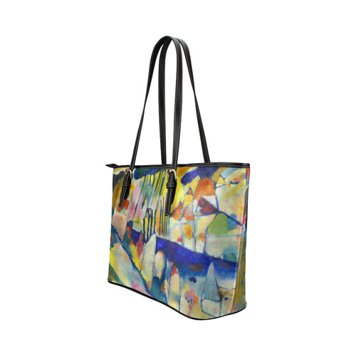Kandinsky Landscape With Rain Leather Tote Bag/Small (Model 1651)