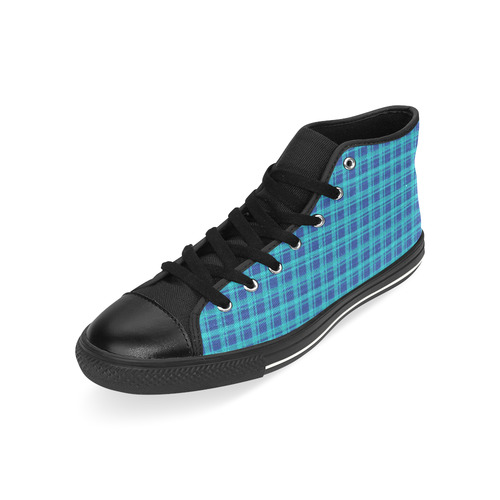 checkered Fabric blue by FeelGood High Top Canvas Women's Shoes/Large Size (Model 017)