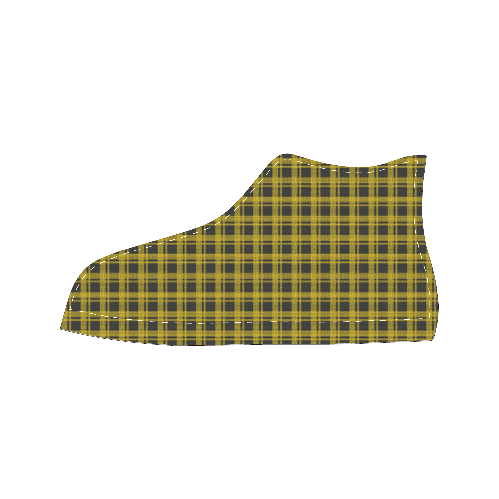 checkered Fabric yellow  black by FeelGood High Top Canvas Women's Shoes/Large Size (Model 017)