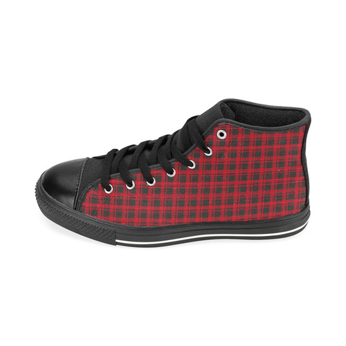 checkered Fabric red black by FeelGood High Top Canvas Women's Shoes/Large Size (Model 017)
