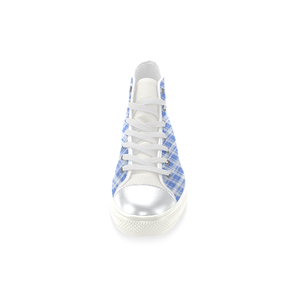 checkered Fabric blue white by FeelGood High Top Canvas Women's Shoes/Large Size (Model 017)