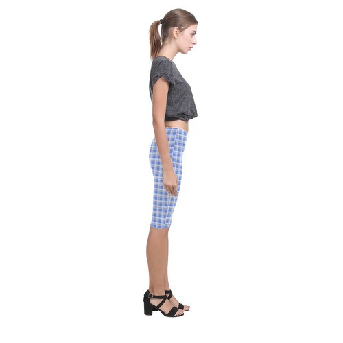 checkered Fabric blue white by FeelGood Hestia Cropped Leggings (Model L03)