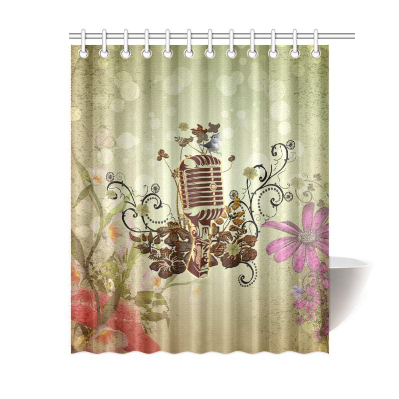 Music, microphone with cute bird Shower Curtain 60"x72"