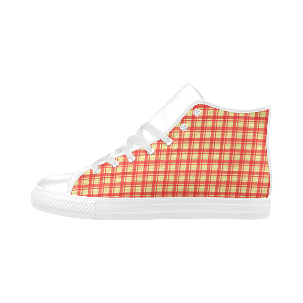 checkered Fabric red by FeelGood Aquila High Top Microfiber Leather Women's Shoes/Large Size (Model 032)