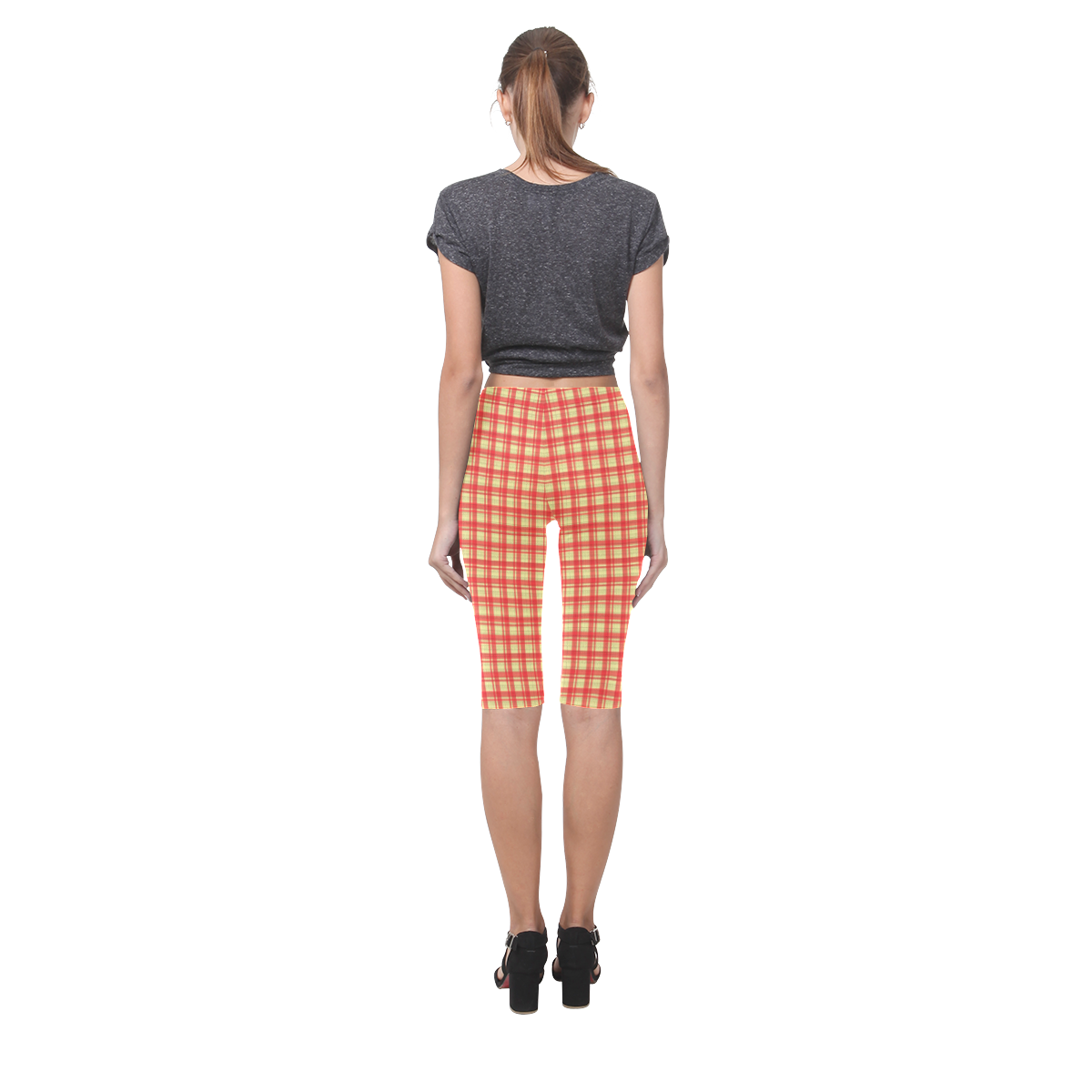 checkered Fabric red by FeelGood Hestia Cropped Leggings (Model L03)