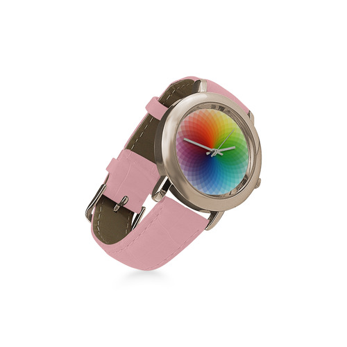 color wheel for artists , art teacher Women's Rose Gold Leather Strap Watch(Model 201)