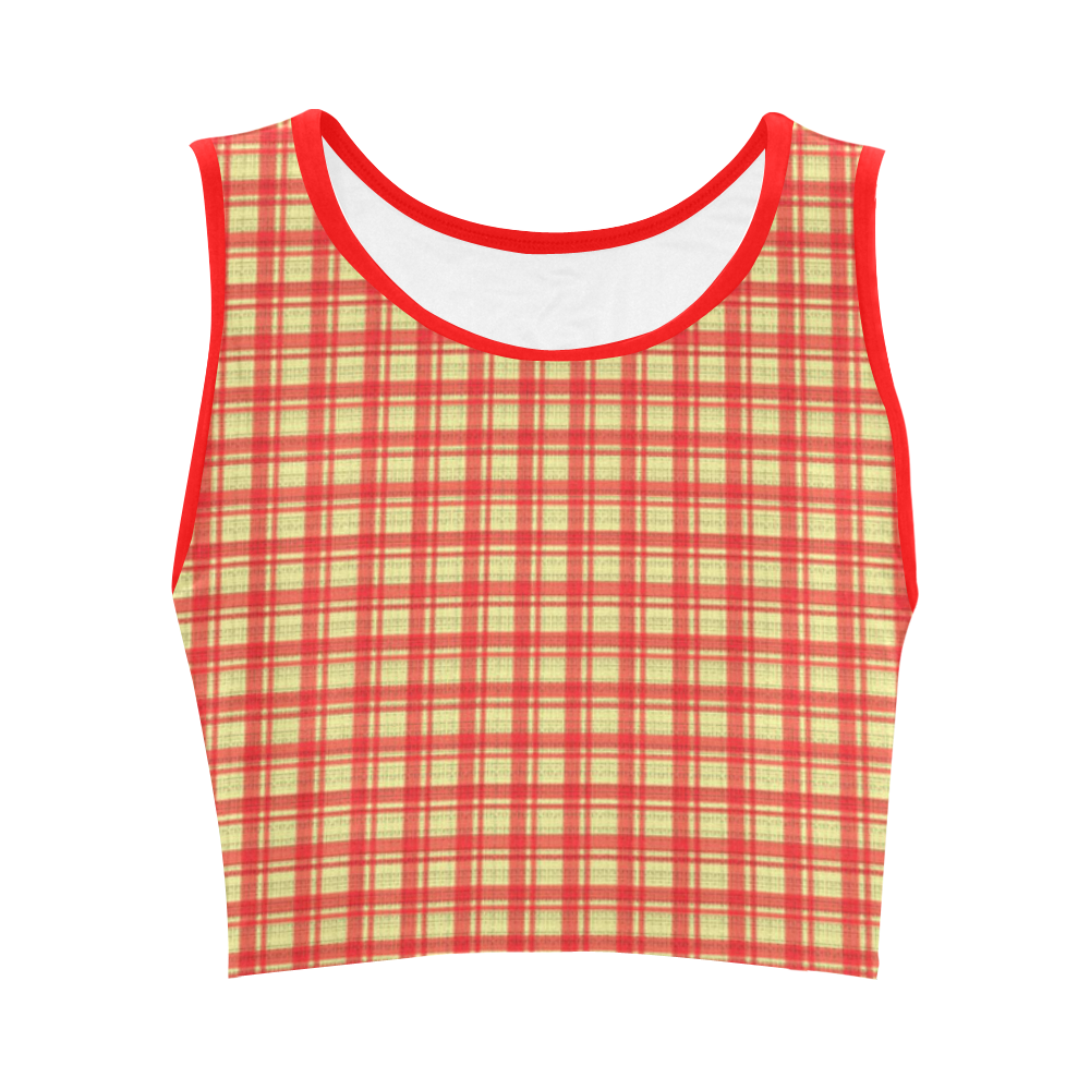 checkered Fabric red by FeelGood Women's Crop Top (Model T42)