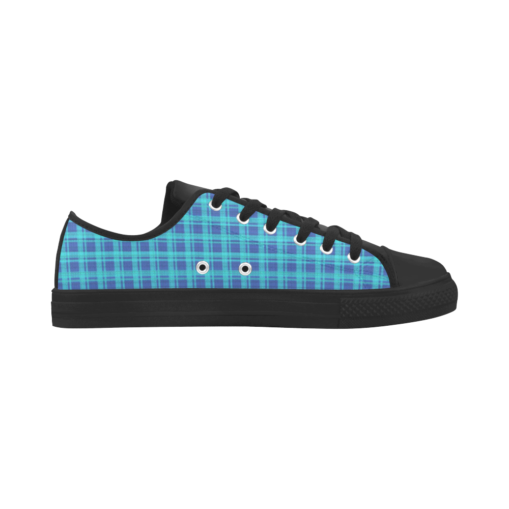 checkered Fabric blue by FeelGood Microfiber Leather Men's Shoes/Large Size (Model 031)