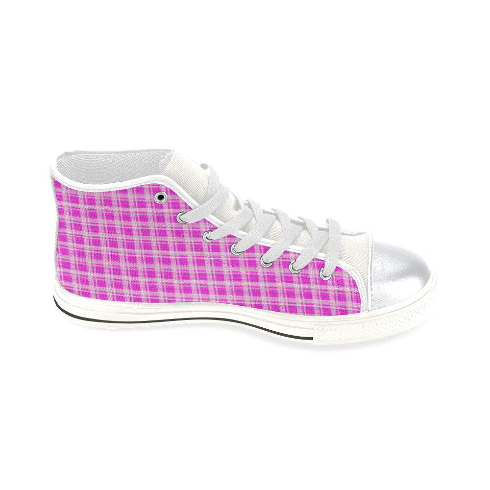 checkered Fabric pink by FeelGood High Top Canvas Shoes for Kid (Model 017)