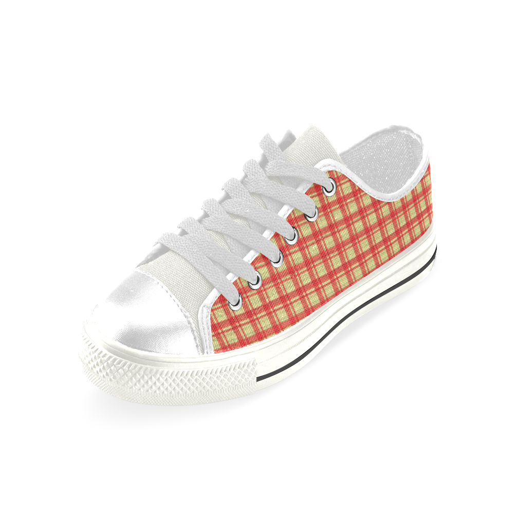 checkered Fabric red by FeelGood Low Top Canvas Shoes for Kid (Model 018)